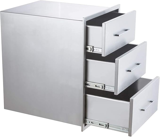 GarveeTech Outdoor Kitchen Drawers, 17x24 in Stainless Steel BBQ Drawer, Flush Mount Built-in 3-Drawer for Outdoor Kitchen Island & BBQ Islands, Silent, Fully Assembled, 17 in W x 18 in D x 24 in H