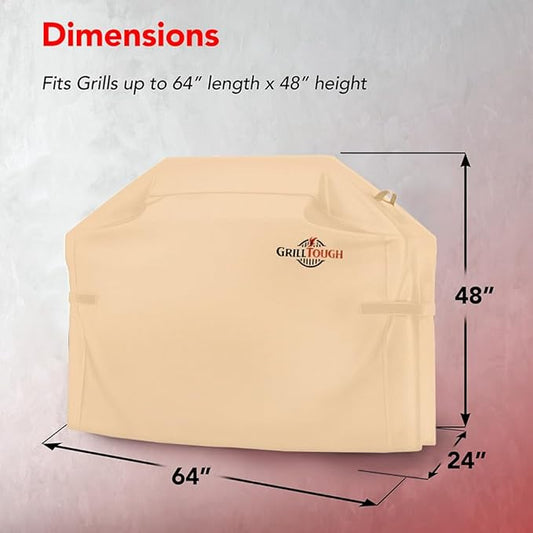 GrillTough Heavy Duty BBQ Grill Cover for Outdoor Grill, 64 Inch – Waterproof, Weather Resistant, UV & Fade Resistant with Adjustable Straps – Gas Grill Cover for Weber, Genesis, Charbroil, etc. Tan