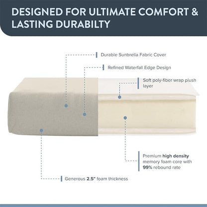 California Umbrella Outdoor Dining Chair, Set of 4 Patio Seat Cushions, 20 x 40 Inch, Premium Outdoor Memory Foam, Fade Resistant, Sunbrella Fabric, Fabric Ties, Canvas