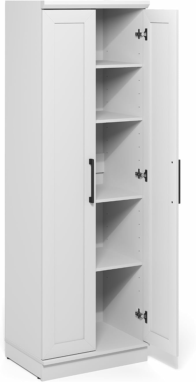 Furinno Robin Storage Cabinet, 5-Tier Pantry Cabinet with Adjustable Shelves, 23W with 2 Shaker-Doors, Kitchen Cabinet, Organization and Storage, for Pantry, Living Room, Home Office, White