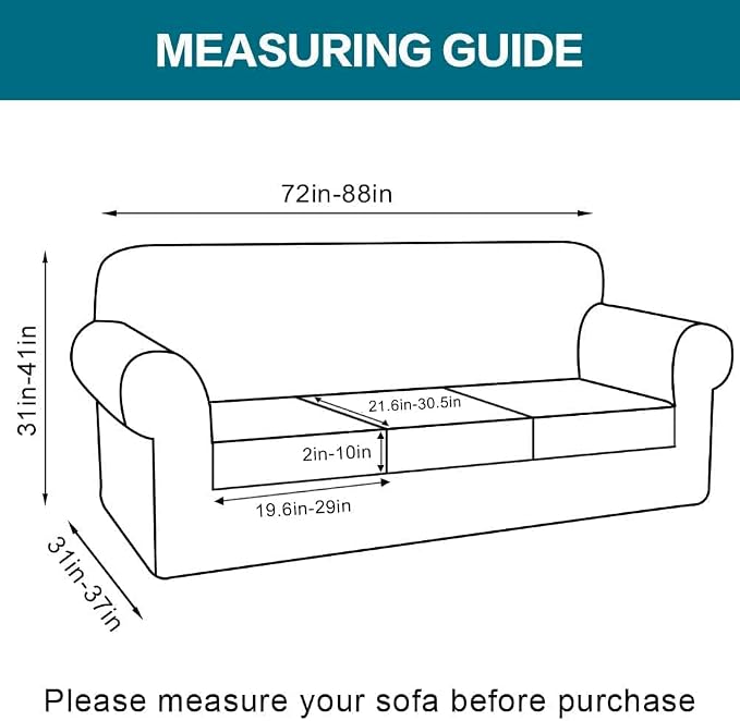 Turquoize 4 Piece Sofa Covers for 3 Cushion Couch Sofa Slipcover Soft Couch Cover for Dogs-Washable Sofa Furniture Cover with 3 Individual Cushion Covers (3 Cushion Sofa, Porcelain White)