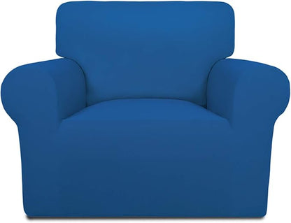 PureFit Stretch Chair Covers Fleece Couch Covers for Sofa Classic Blue | 1-Piece Spandex Couch Cover Soft Couch Protector, Sofa Cover Washable with Non Skid Foam and Elastic Bottom for Kids, Dogs