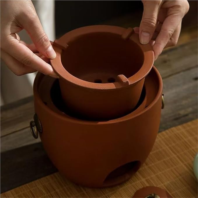 Outdoor Red Clay Charcoal Stove for 1-3 People, Small Portable Camping Charcoal Clay for Camping Barbecue Tool