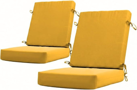 California Umbrella Outdoor Dining Chair, Set of 2 Patio Seat Cushions, 20 x 40 Inch, Premium Outdoor Memory Foam, Fade Resistant, Sunbrella Fabric, Fabric Ties, Sunflower Yellow