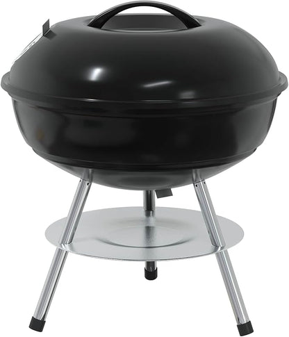 Portable Charcoal Grill for Outdoor Cooking, Compact Round BBQ Barbecue Grill with Lid, Air Vent, Ash Basin and Cooking Grate for Garden, Patio, Camping, Backyard, Black, 14.37 x 14.37 x 15.75 in