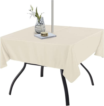 Fitable Square Outdoor and Indoor Tablecloth, Beige, 70 x 70 Inch | Washable Waterproof Wrinkle Free Table Cover, Zipper and Umbrella Hole, For Spring Summer Party Picnic Camping Patio