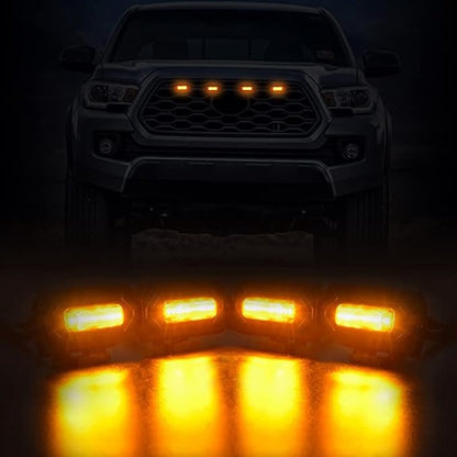 Upgraded Grill Lights 4PCS for Toyota Tacoma 2020-2023 TRD Off Road and TRD Sport OEM Grill, Tacoma Accessories Replacement LED Warning Lights with Fuse (Amber Light/Amber Lens)
