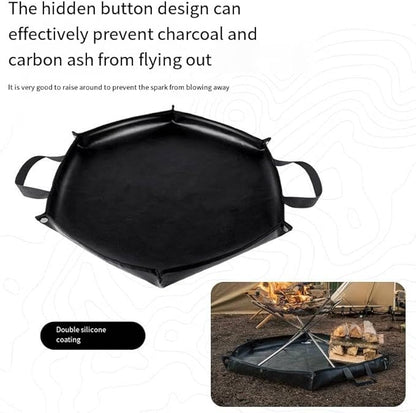 Camping Fireproof Mat Outdoor BBQ Fire Pit Cooking Mat Double Layer Silicone Coated Flame Retardant Heat-resistant Portable Reusable and Waterproof Cloth Black Size: 41 * 36 inches Weight: 17.3 oz