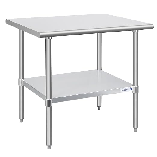 Profeeshaw Stainless Steel Prep Table 30''x36'' NSF Commercial Workbench | Metal Work Table, with Undershelf leveling feet; Heavy Duty Table for Kitchen, Restaurant, Home, Gargae, Hotel, 18-gauge 430