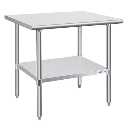 Profeeshaw Stainless Steel Prep Table 30''x36'' NSF Commercial Workbench | Metal Work Table, with Undershelf leveling feet; Heavy Duty Table for Kitchen, Restaurant, Home, Gargae, Hotel, 18-gauge 430