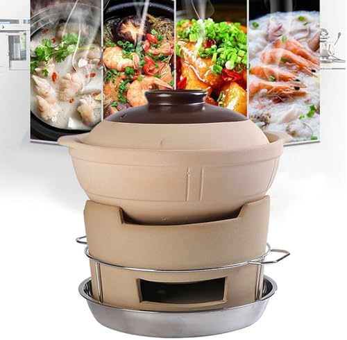 Compact Ceramic Charcoal Grill for Outdoor and Indoor Use Portable Round Clay Fire Pit Ideal for Camping and Home Cooking (One Color L)