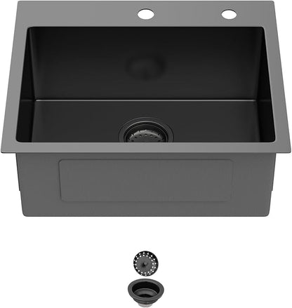 22 In Gunmetal Black Drop Bar Sink 22 x 18 Inch Kitchen Sink 18 Gauge Stainless Steel Single Bowl Topmount Handmade Sink for Outdoor, RV, 22x18x9