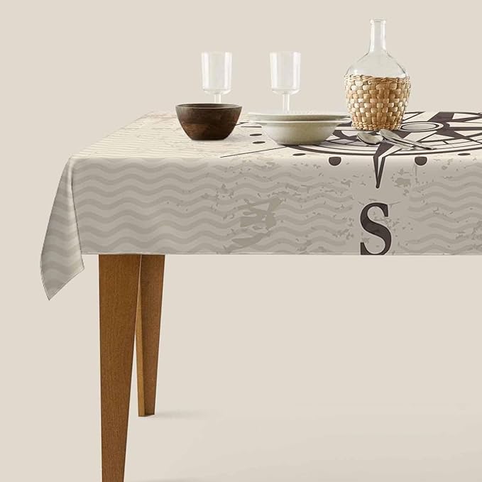 TKS MITLAN Tablecloth Compass Table Cloth Rectangle Table 60 x 84 Inch Vintage Wind Road Map E N W S Direction Adventure Travel Kitchen Decorations for Home Dinner Party