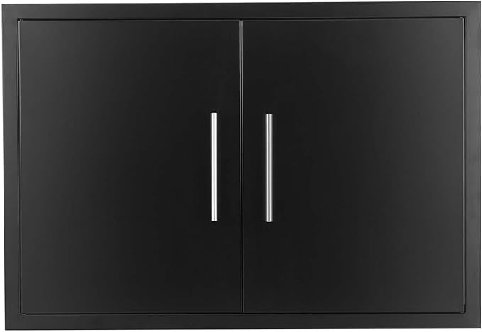 JIE JIN Outdoor Kitchen Doors 31" W X 24" H Double Doors 1.2mm Thickness Stainless Steel BBQ Access Door BBQ Island Doors Outdoor Kitchen Accessories Door for Outdoor Kitchen BBQ Island (Black)