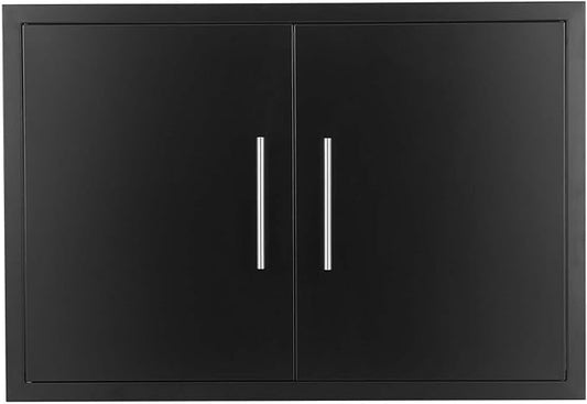JIE JIN Outdoor Kitchen Doors 31" W X 24" H Double Doors 1.2mm Thickness Stainless Steel BBQ Access Door BBQ Island Doors Outdoor Kitchen Accessories Door for Outdoor Kitchen BBQ Island (Black)