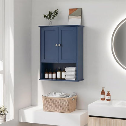 Medicine Cabinet, Over The Toilet Storage Cabinet, 24x30 Inch Wall Mount Bathroom Storage Cabinet with 2 Doors & Adjustable Shelf, Wooden Bathroom Wall Cabinet, Blue