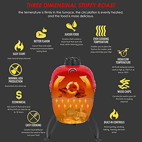 13in Round Ceramic Charcoal Grill Orange