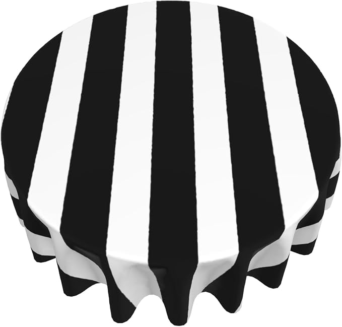Sweetshow Black and White Stripes Tablecloth Round 70 Inch,Geometric Line Polyester Circle Table Cloth,Wrinkle Stain Resistant Washable Table Cover for Kitchen Dining Room Holiday Party Picnic Patio