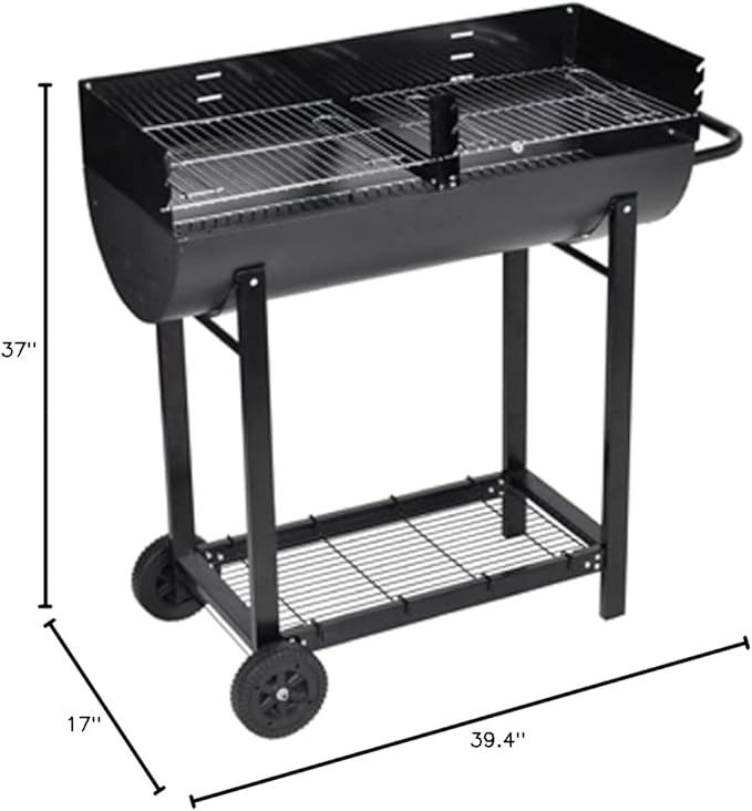 Barrel Grill, Heavy-Duty Steel Traditional Barbecue Smoker with 2 Cooking Grids Outdoor Portable Charcoal Grill Smoker for Pizza, Vegetables, Meats, Bread (Style G)