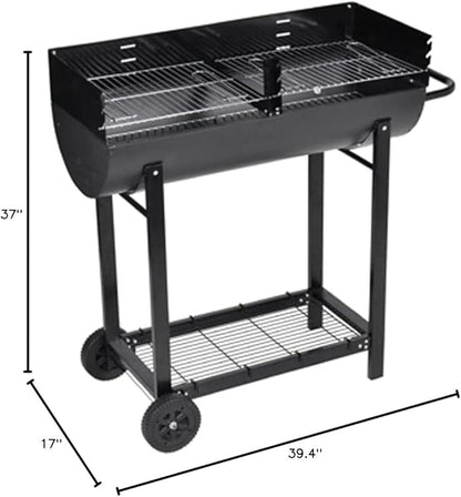 Barrel Grill, Heavy-Duty Steel Traditional Barbecue Smoker with 2 Cooking Grids Outdoor Portable Charcoal Grill Smoker for Pizza, Vegetables, Meats, Bread (Style G)