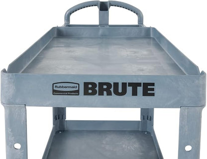Rubbermaid Commercial Products BRUTE Heavy Duty 2-Shelf Utility/Service Cart, Large, Lipped Shelves, Ergonomic Handle, 750 lbs. Capacity, Black, for Warehouse/Garage/Cleaning/Maintenance/Stadiums