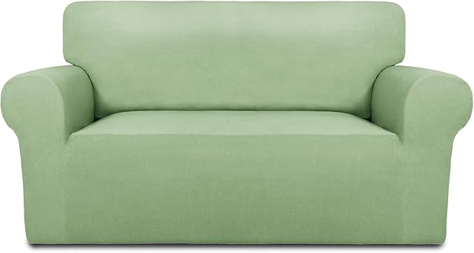 PureFit Stretch Loveseat Covers Fleece Couch Covers for Sofa Sage Green | 1-Piece Sofa Slipcover Soft Couch Protector, Sofa Cover Washable with Non Skid Foam and Elastic Bottom for Kids, Dogs