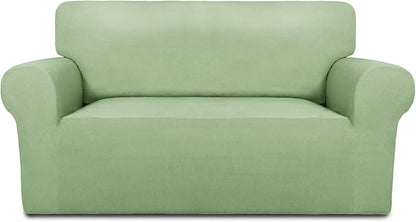 PureFit Stretch Loveseat Covers Fleece Couch Covers for Sofa Sage Green | 1-Piece Sofa Slipcover Soft Couch Protector, Sofa Cover Washable with Non Skid Foam and Elastic Bottom for Kids, Dogs