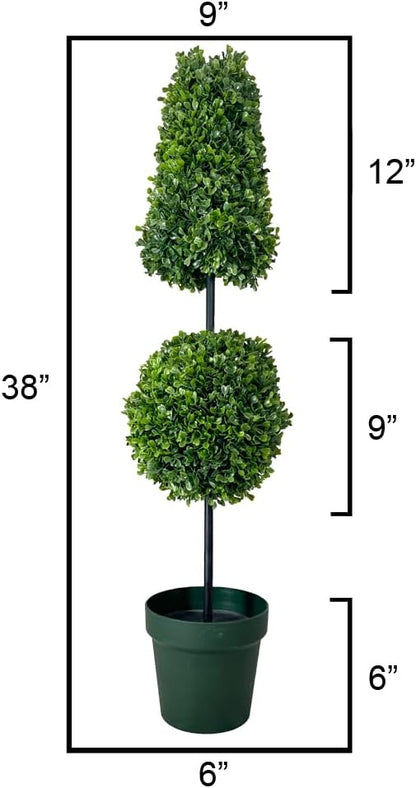 Admired by Nature 38" Artificial Ball-Shaped Topiary Tree - for Home Decor, Offices, Front Porches, Indoor & Outdoor Faux Trees with Green Pot - Set of 2, Green