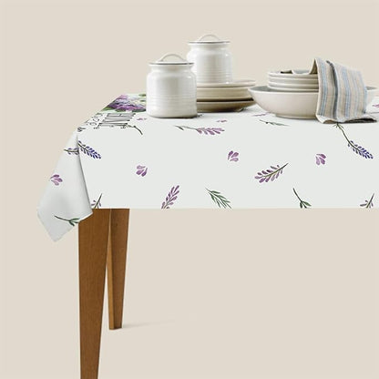Decorative Rectangle Table Cloths Purple Lavender Leaves Home Sweet Home Tablecloth Table Cover for Dining/BBQ/Picnic/Coffee Table 52 X 70 Inches