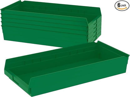 Akro-Mils 30174 Heavy Duty Plastic Shelf Bins, 24"x 11"x 4", Green, 6-Pk | Heavy Duty Nesting Storage Bins for Garage, Closet, Refrigerator, Kitchen, Cabinet, Drawer Organization, Pantry Organization
