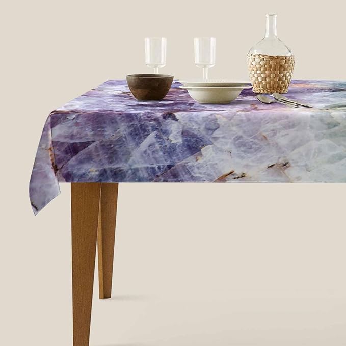 TKS MITLAN Tablecloth Quartz Stone Purple Blue Table Cloth Rectangle Table 52 x 70 Inch Ore Crystal Rough Stone Bright Gorgeous Style Kitchen Decorations for Home Dinner Party