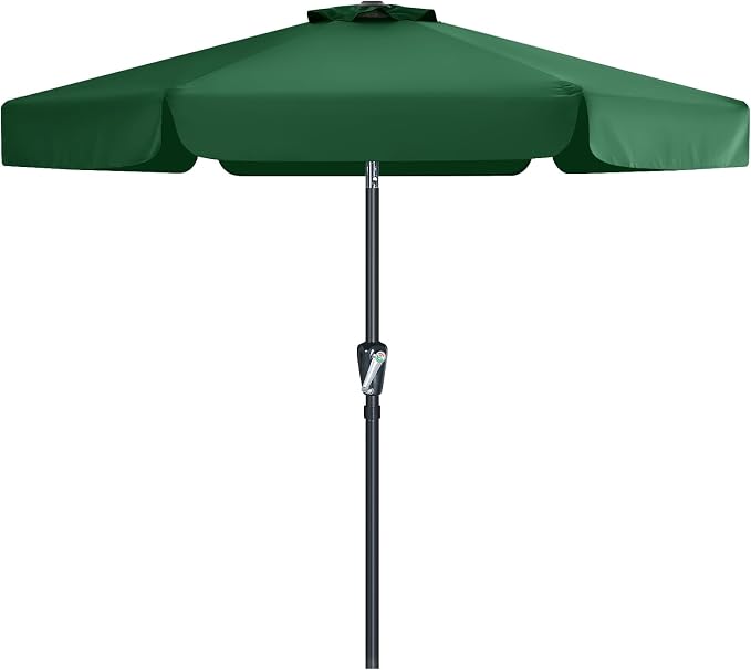 MASTERCANOPY 7.5ft Patio Umbrella with Valance, Crank & Tilt, Forest Green | 6 ribs, UV/fade-resist, waterproof, vent, for garden/deck/yard/pool