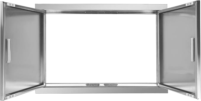 Outdoor Kitchen Door 28" W x 19" H Stainless Steel BBQ Double Access Door Flush Mount Vertical Wall Doors with Handle Suitable for Grilling Station Outside Cabinet Outdoor Kitchen