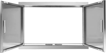 Outdoor Kitchen Door 28" W x 19" H Stainless Steel BBQ Double Access Door Flush Mount Vertical Wall Doors with Handle Suitable for Grilling Station Outside Cabinet Outdoor Kitchen