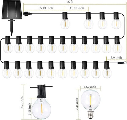 Sunlitec Solar String Lights Waterproof LED Indoor/Outdoor Hanging Umbrella Lights with 30 Bulbs - 50 Ft Patio Light for Deckyard Tents Market Cafe Gazebo Porch Party Decor