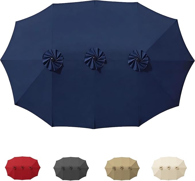 15ft Patio Umbrella Replacement Canopy for 12 Ribs, Large Outdoor Umbrella Top Cover Only,Double-Sided Fabric for Market Umbrellas, Sombrillas de Patio Repuesto (Frame NOT Included),Blue