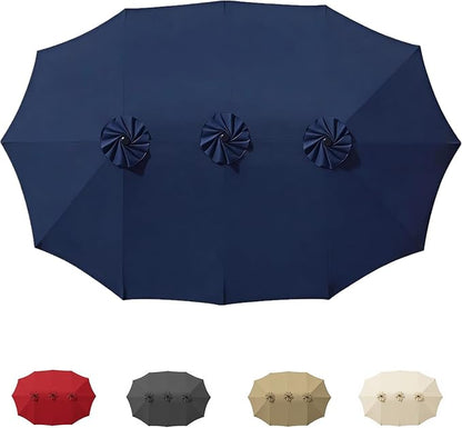 15ft Patio Umbrella Replacement Canopy for 12 Ribs, Large Outdoor Umbrella Top Cover Only,Double-Sided Fabric for Market Umbrellas, Sombrillas de Patio Repuesto (Frame NOT Included),Blue