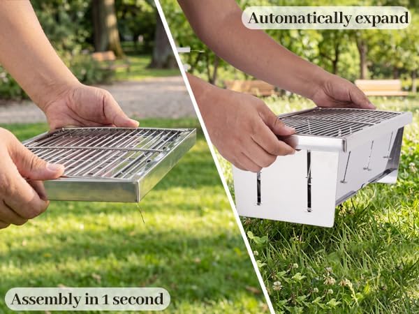 Portable Stainless Steel Charcoal Grill, Foldable Tabletop BBQ Grill for Camping, Backpacking, Hiking, Picnic - Ultra Compact & Lightweight