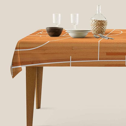 Basketball Court Decorative Rectangle Tablecloth Parquet Indoor Court Polyester Table Cloths Kitchen for Dining BBQ Picnic Coffee Table Cover 52 x 70 Inch 4-6 Seats