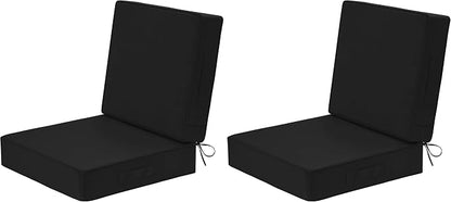 Wellsin Outdoor Deep Seat Patio Cushions, 24 x 24 Waterproof & 3-Year Fade Resistant Outdoor Cushions with Removable Covers,Ties and Handle for Chair, Sofa, Couch, Black (Pack of 2)