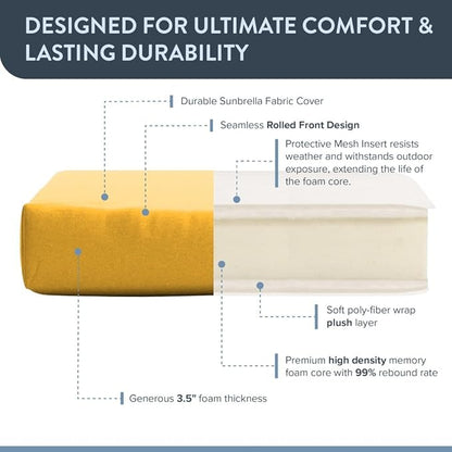 California Umbrella Outdoor Dining Chair, Set of 2 Patio Seat Cushions, 20 x 40 Inch, Premium Outdoor Memory Foam, Fade Resistant, Sunbrella Fabric, Fabric Ties, Sunflower Yellow