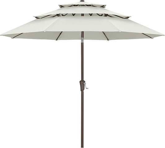 ABCCANOPY 11Ft 3 Tiers Market Umbrella, Outdoor Table Umbrella for for Patio, Deck, Backyard (Light Beige)