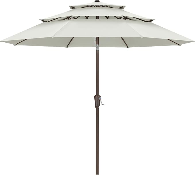ABCCANOPY 10Ft 3 Tiers Market Umbrella, Outdoor Table Umbrella for Patio, Deck, Backyard (Light Beige)