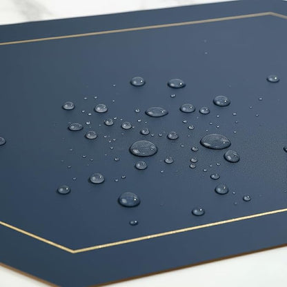 Oil-Proof Faux Leather Placemats Set of 4,Wipeable Table Protective Mats,Heat-Resistant Dining for Kitchen, Indoor Outdoor Use,Blue