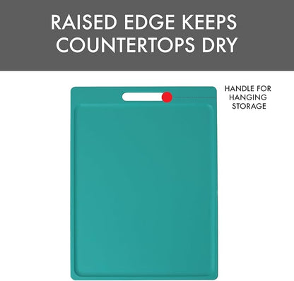 Dexas NSF Certified Polysafe Cutting Board with Handle, 11 x 14.5 Inches, Reversible Kitchen Cutting Board, Teal Green