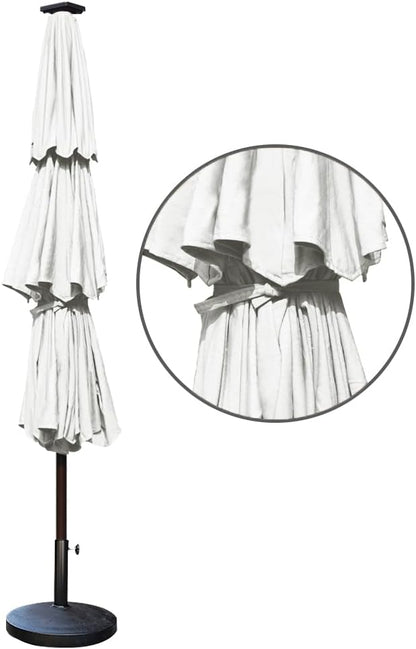 EliteShade USA 10-Year-Non-Fading 9ft 3-Tier Market Patio Umbrella, Commercial Table Umbrella with 80 Solar LED Lights, Crank Open, Windproof & UPF 50+ UV Protection for Garden, Deck, Pool, Backyard, White