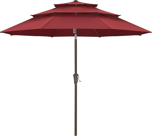 ABCCANOPY 9Ft 3 Tiers Market Umbrella, Outdoor Table Umbrella for Patio, Deck, Backyard (Burgundy)