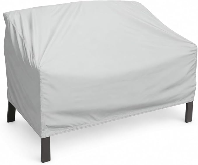 Treasure Garden Loveseat Cover, 300D Polyester Outdoor Deep Seating Sofa Cover, Water Resistant, UPF50+ UV Protection, Elastic Hem, Spring Cinch Lock, Built-In Pouch & Storage Bag, Gray