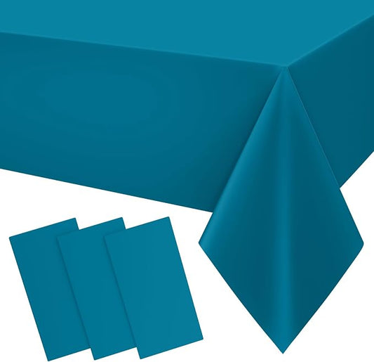 Smiry Disposable Table Cloth 3 Pack, 54 x 108 Inch Waterproof Plastic Tablecloth, Decorative Rectangle Table Covers for Party, Birthday, Picnic, Aqua