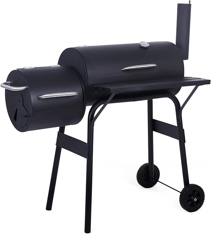Charcoal Grill, 45inch Charcoal Barrel Grill with Offset Smoker, Charcoal BBQ Grill for Outdoor Garden Patio and Backyard Cooking Black 45.28 x 20.87 x 44.9 inch